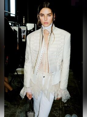 H&M EDITION NWT CREAM EMBROIDERED-DETAIL JACKET SIZE SMALL